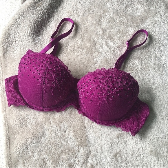 Aerie Limited Edition Reese Bra Magenta Pink Push Up Lace Sequins Size 34B - Picture 4 of 12
